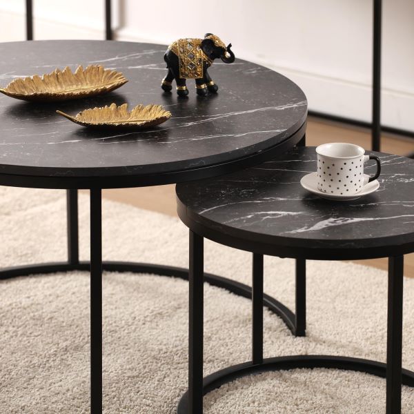 2 MESAS AUXILIARES AUREA EFECTO MARMOL - Imagen 2